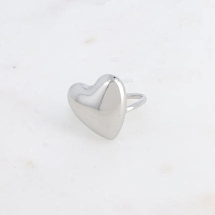 Bague - anneau fin et grand coeur lisse et miroir