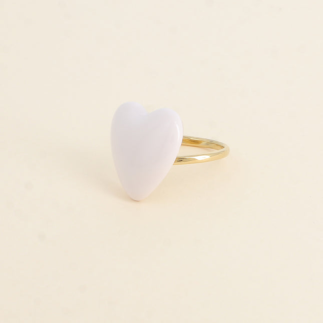 Bague - anneau fin et grand coeur en émail