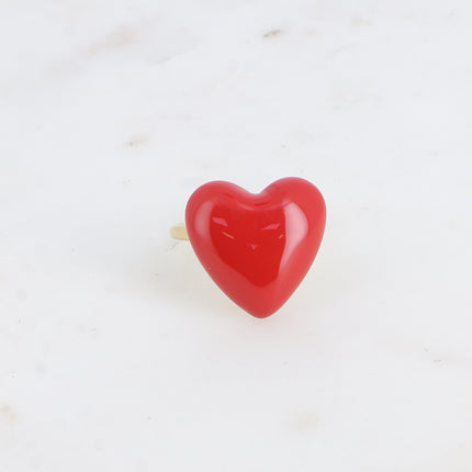 Bague - anneau fin et grand coeur en émail