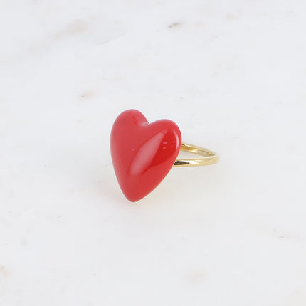 Bague - anneau fin et grand coeur en émail