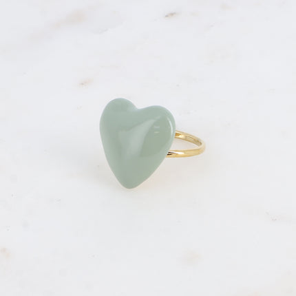 Bague - anneau fin et grand coeur en émail