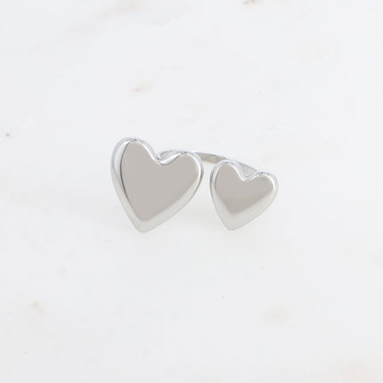 Bague ouverte - 2 grands coeurs lisses et miroirs
