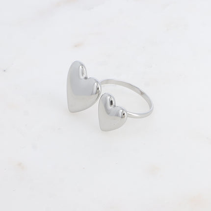 Bague ouverte - 2 grands coeurs lisses et miroirs