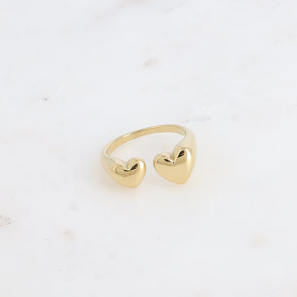 Bague ouverte - 2 coeurs lisses et miroirs