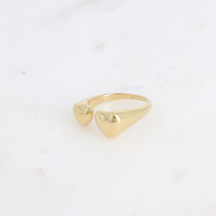 Bague ouverte - 2 coeurs lisses et miroirs