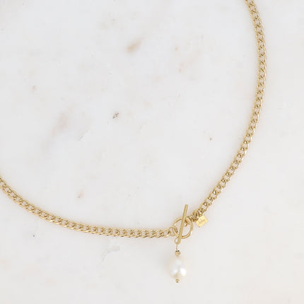 Collier Thala - fermoir cabillot, maille gourmette, perle d'eau douce