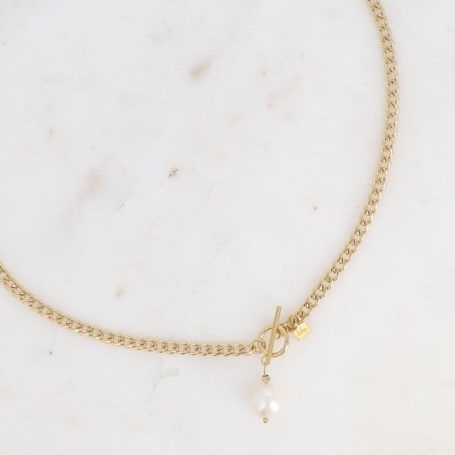 Collier Thala - fermoir cabillot, maille gourmette, perle d'eau douce