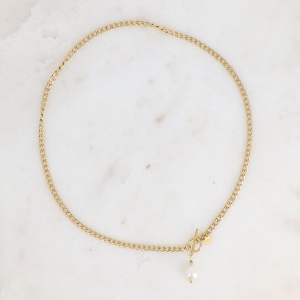 Collier Thala - fermoir cabillot, maille gourmette, perle d'eau douce