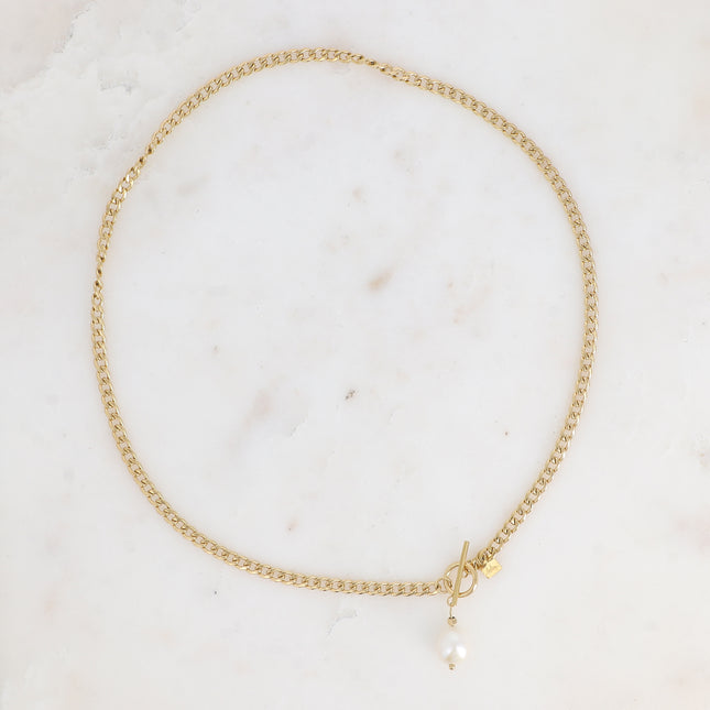 Collier Thala - fermoir cabillot, maille gourmette, perle d'eau douce