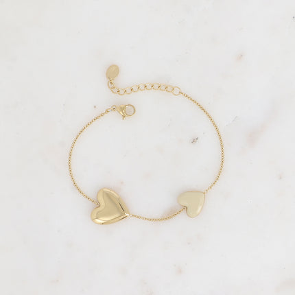 Bracelet - double coeur lisse miroir et en émail