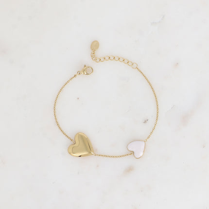 Bracelet - double coeur lisse miroir et en émail