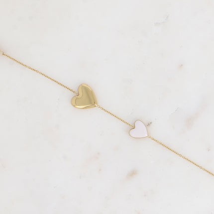 Bracelet - double coeur lisse miroir et en émail