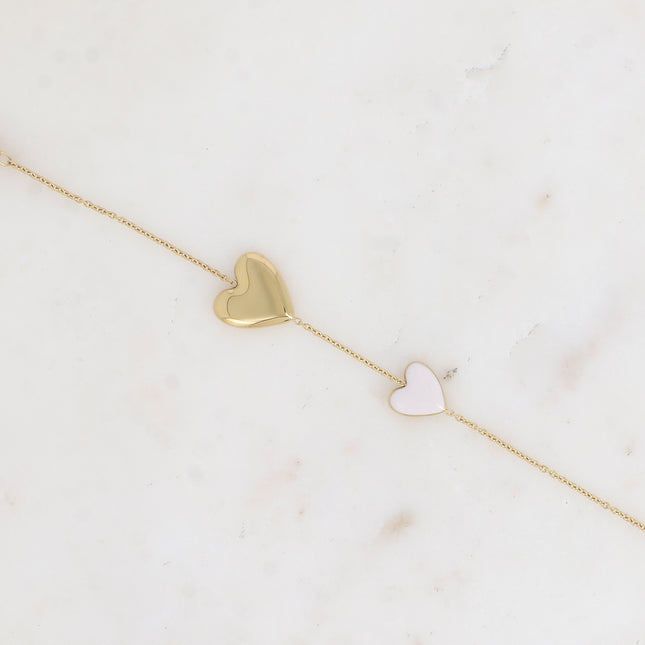 Bracelet - double coeur lisse miroir et en émail