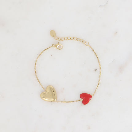 Bracelet - double coeur lisse miroir et en émail