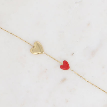 Bracelet - double coeur lisse miroir et en émail