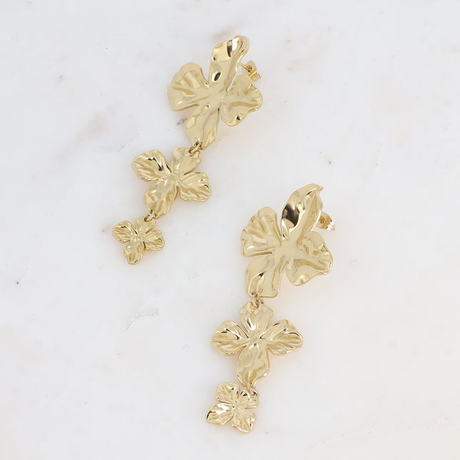 Boucles pendantes Éveline - 3 feuillages texturés