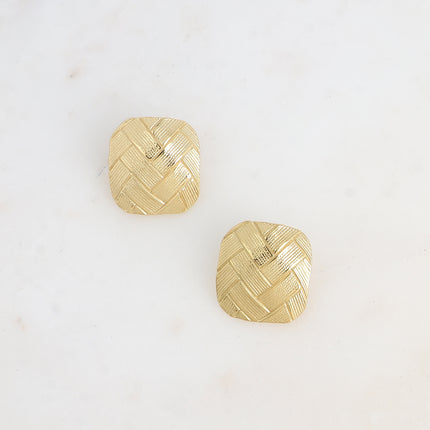 Boucles puces - grand rectangle bombé avec motif damier gravé