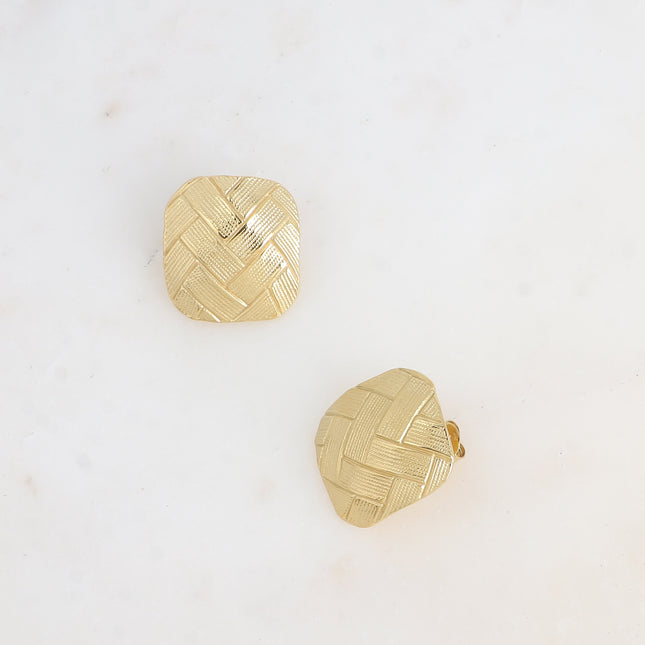 Boucles puces - grand rectangle bombé avec motif damier gravé