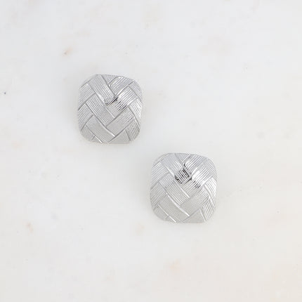 Boucles puces - grand rectangle bombé avec motif damier gravé