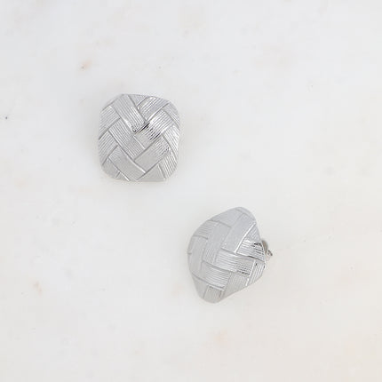 Boucles puces - grand rectangle bombé avec motif damier gravé