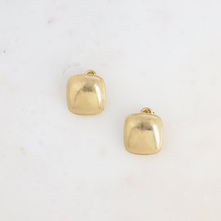 Chip earrings - domed square with graphic lines