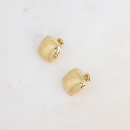 Chip earrings - domed square with graphic lines