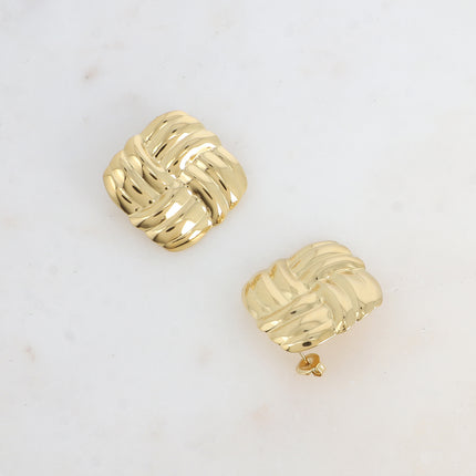 Stud earrings - large square with a braided checkerboard effect
