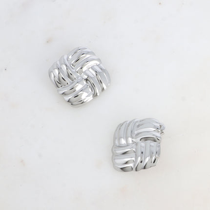 Stud earrings - large square with a braided checkerboard effect