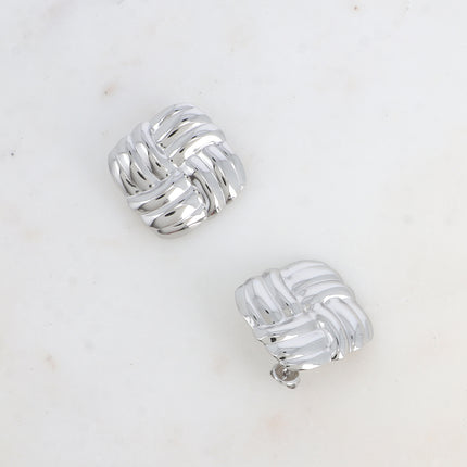 Stud earrings - large square with a braided checkerboard effect