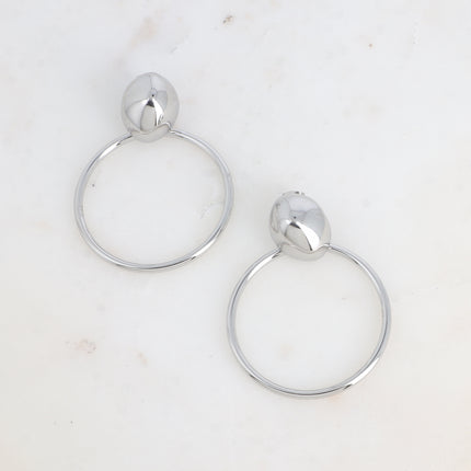 Drop earrings - domed oval piece and round dangling ring