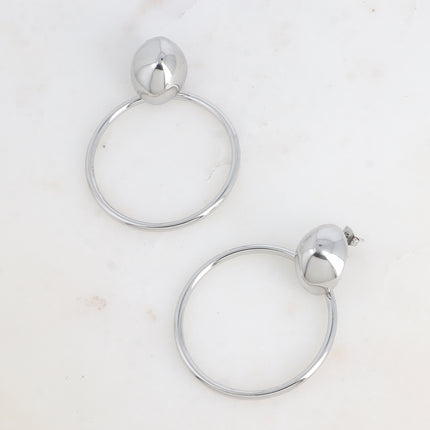 Drop earrings - domed oval piece and round dangling ring
