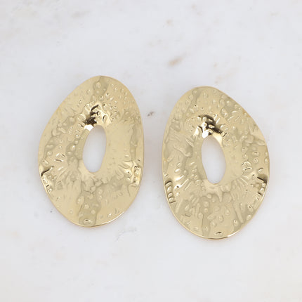 Stud earrings - large oval piece, openwork and hammered