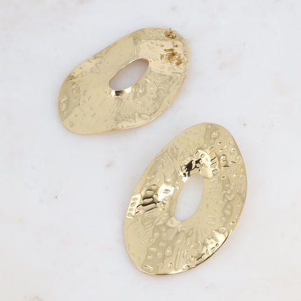 Stud earrings - large oval piece, openwork and hammered