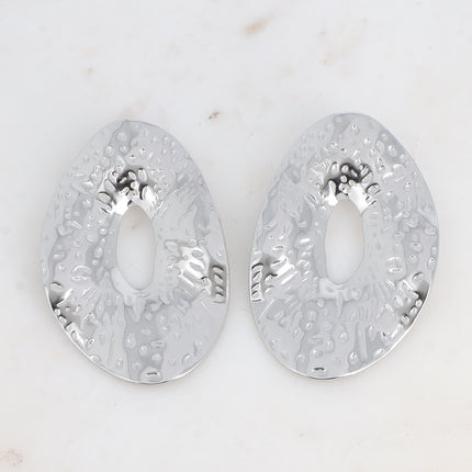 Stud earrings - large oval piece, openwork and hammered