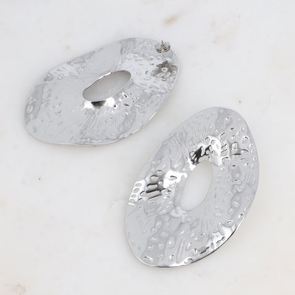 Stud earrings - large oval piece, openwork and hammered