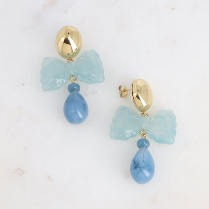 Boucles pendantes Aaliya - noeud papillon et goutte en acétate coloré