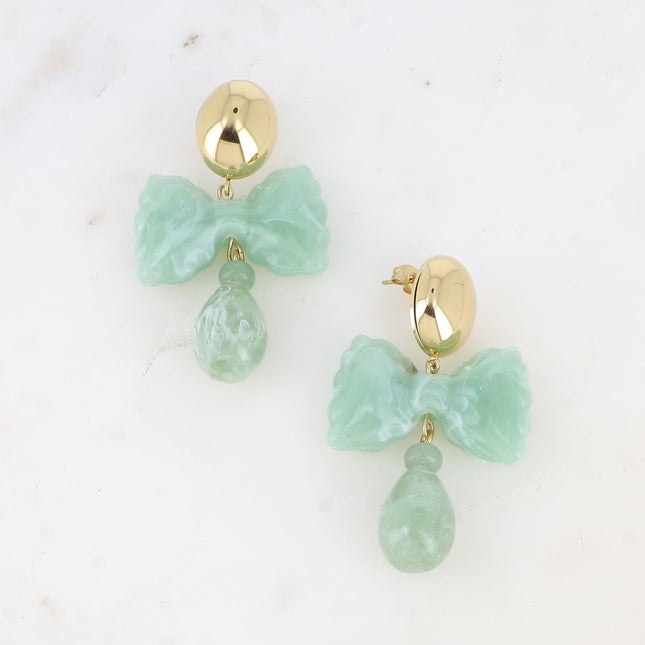 Aaliya drop earrings - bow and teardrop in colored acetate