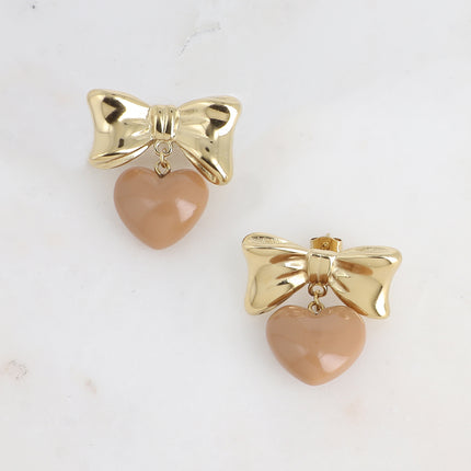 Boucles pendantes Ariadna - noeud papillon et coeur pendant en acétate