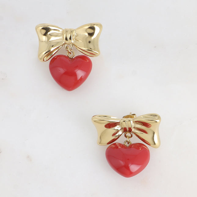 Ariadna drop earrings - bow tie and heart pendant in acetate