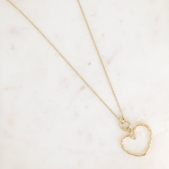 Sautoir Athenia - pendentif coeur ajouré et texturé