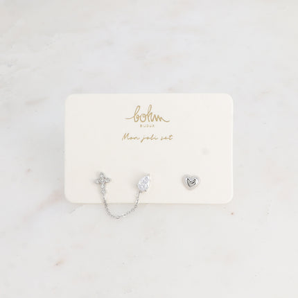 Set de 3 piercings - croix, goutte en cristal