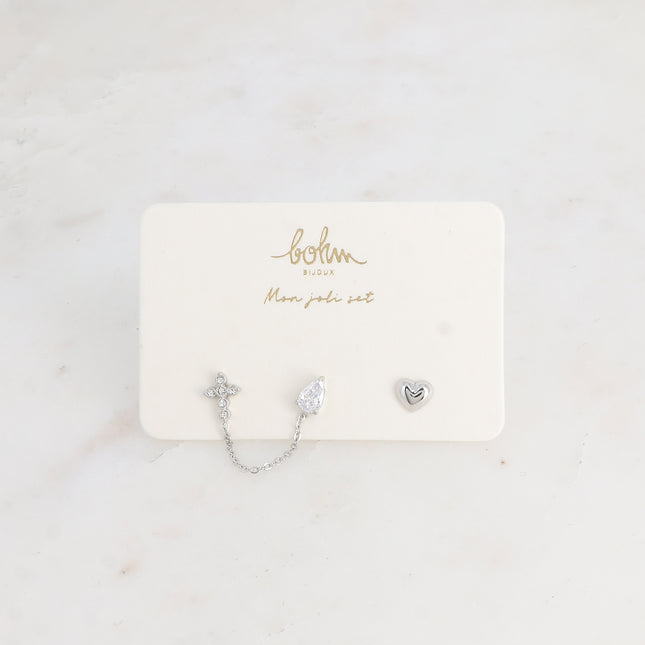 Set de 3 piercings - croix, goutte en cristal