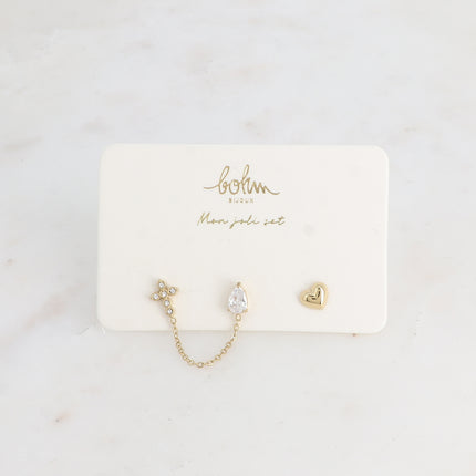 Set de 3 piercings - croix, goutte en cristal