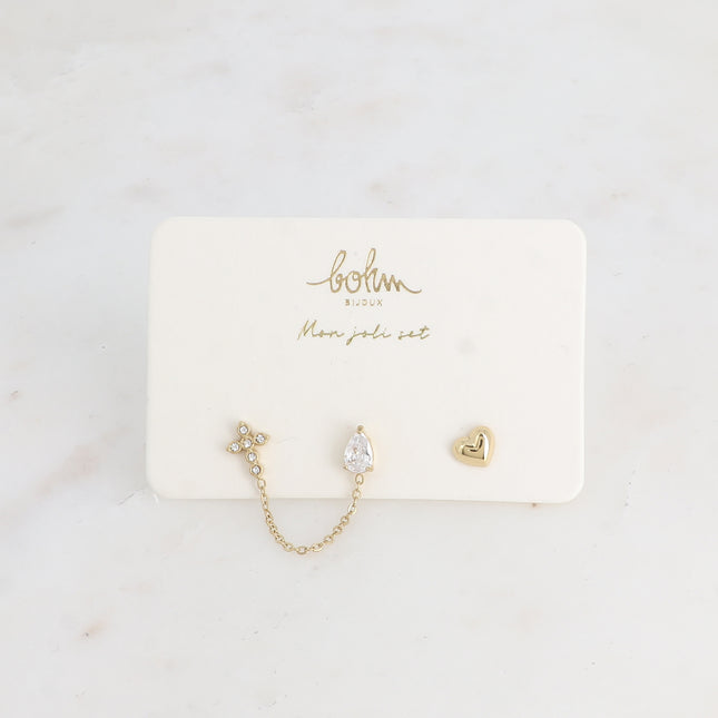 Set de 3 piercings - croix, goutte en cristal
