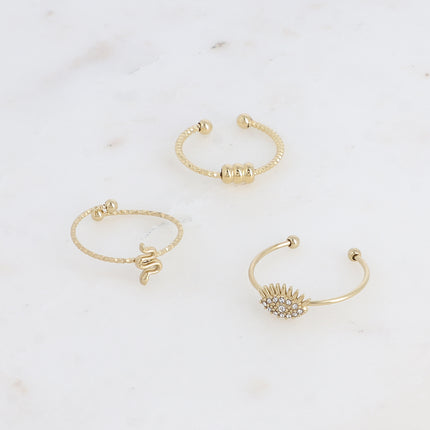Set de 3 bagues - serpent, 3 boules et oeil