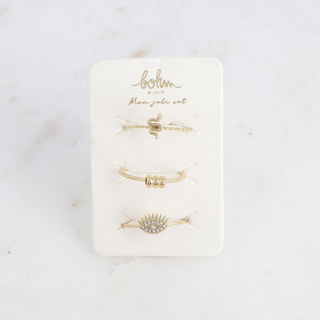 Set de 3 bagues - serpent, 3 boules et oeil