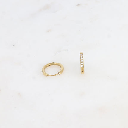 Mini hoop earrings - 6 cubic zirconia stones, 14mm