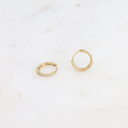 Mini hoop earrings - 6 cubic zirconia stones, 14mm