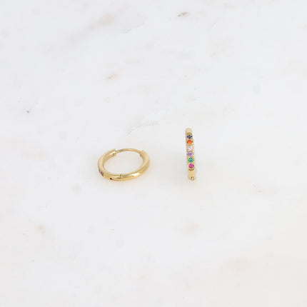 Mini hoop earrings - 6 cubic zirconia stones, 14mm