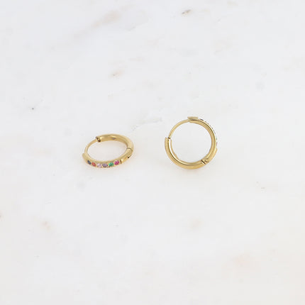 Mini hoop earrings - 6 cubic zirconia stones, 14mm